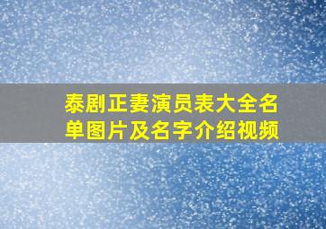 泰剧正妻演员表大全名单图片及名字介绍视频