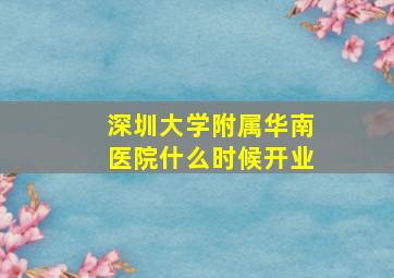 深圳大学附属华南医院什么时候开业