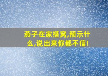 燕子在家搭窝,预示什么,说出来你都不信!