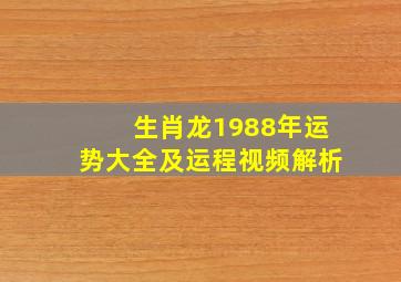 生肖龙1988年运势大全及运程视频解析