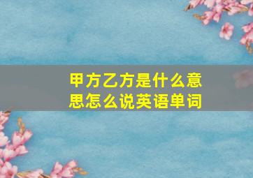 甲方乙方是什么意思怎么说英语单词