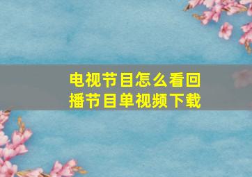 电视节目怎么看回播节目单视频下载