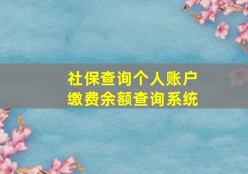 社保查询个人账户缴费余额查询系统