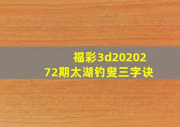 福彩3d2020272期太湖钓叟三字诀