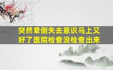 突然晕倒失去意识马上又好了医院检查没检查出来