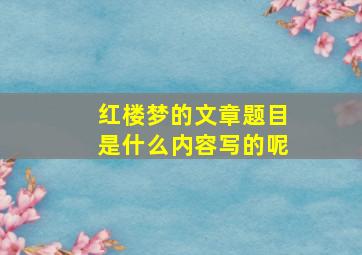 红楼梦的文章题目是什么内容写的呢