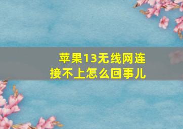 苹果13无线网连接不上怎么回事儿