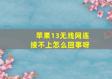 苹果13无线网连接不上怎么回事呀