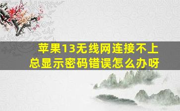 苹果13无线网连接不上总显示密码错误怎么办呀