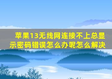 苹果13无线网连接不上总显示密码错误怎么办呢怎么解决