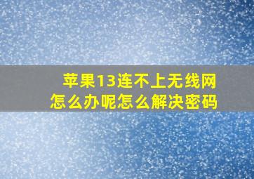 苹果13连不上无线网怎么办呢怎么解决密码