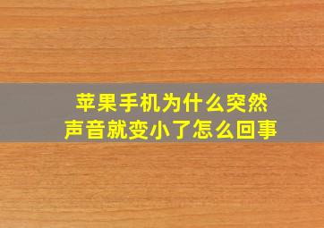 苹果手机为什么突然声音就变小了怎么回事