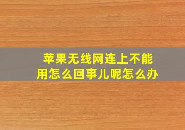 苹果无线网连上不能用怎么回事儿呢怎么办