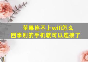 苹果连不上wifi怎么回事别的手机就可以连接了