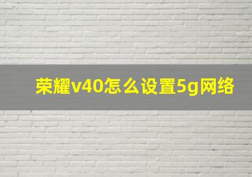 荣耀v40怎么设置5g网络