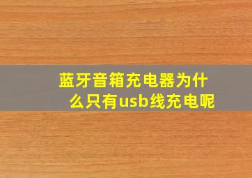 蓝牙音箱充电器为什么只有usb线充电呢