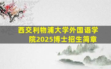 西交利物浦大学外国语学院2025博士招生简章