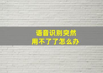 语音识别突然用不了了怎么办