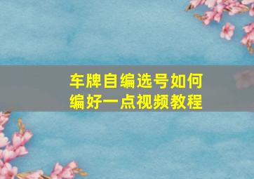 车牌自编选号如何编好一点视频教程