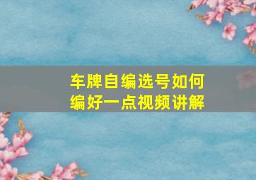 车牌自编选号如何编好一点视频讲解