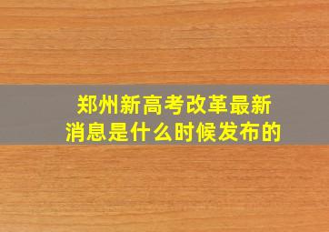 郑州新高考改革最新消息是什么时候发布的