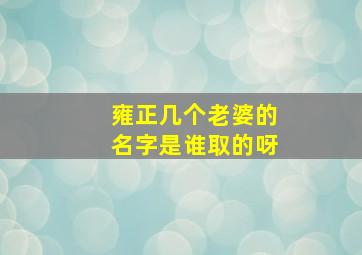 雍正几个老婆的名字是谁取的呀