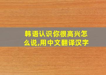 韩语认识你很高兴怎么说,用中文翻译汉字