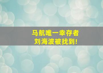 马航唯一幸存者刘海波被找到!