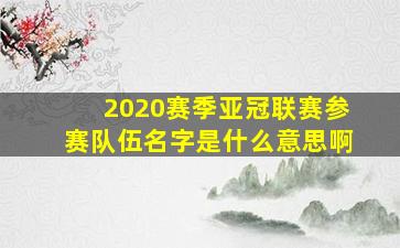 2020赛季亚冠联赛参赛队伍名字是什么意思啊