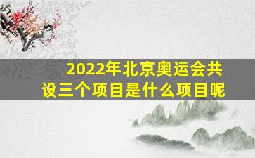 2022年北京奥运会共设三个项目是什么项目呢