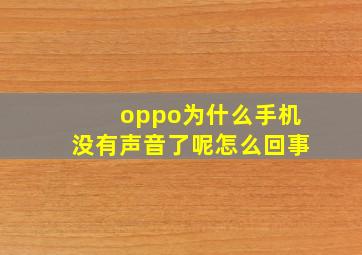 oppo为什么手机没有声音了呢怎么回事