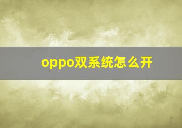 oppo双系统怎么开