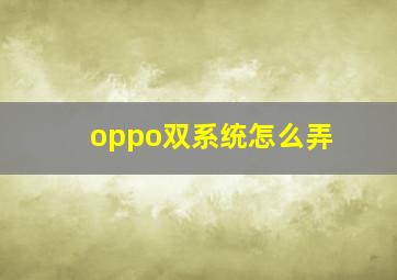 oppo双系统怎么弄