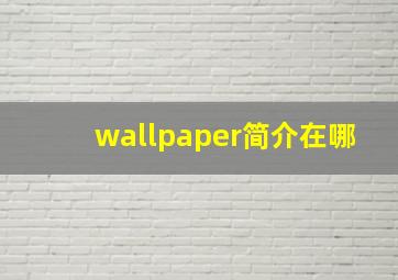 wallpaper简介在哪