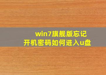 win7旗舰版忘记开机密码如何进入u盘