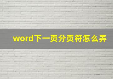 word下一页分页符怎么弄