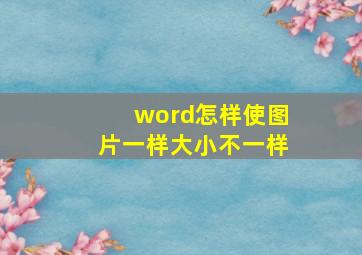 word怎样使图片一样大小不一样