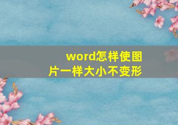 word怎样使图片一样大小不变形