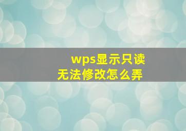 wps显示只读无法修改怎么弄