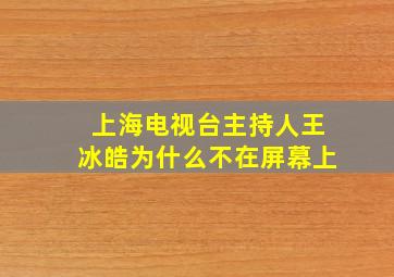 上海电视台主持人王冰皓为什么不在屏幕上