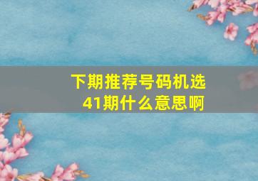 下期推荐号码机选41期什么意思啊