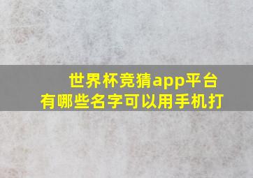 世界杯竞猜app平台有哪些名字可以用手机打