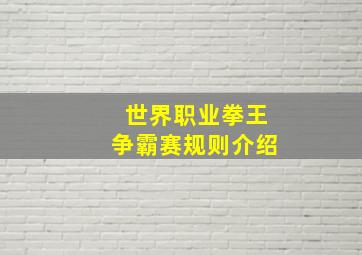 世界职业拳王争霸赛规则介绍