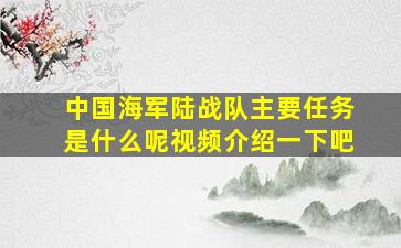 中国海军陆战队主要任务是什么呢视频介绍一下吧