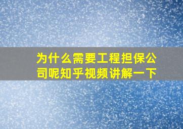 为什么需要工程担保公司呢知乎视频讲解一下