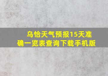 乌恰天气预报15天准确一览表查询下载手机版