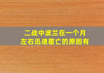 二战中波兰在一个月左右迅速覆亡的原因有