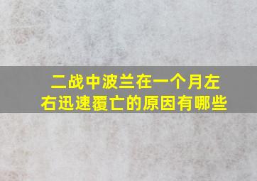 二战中波兰在一个月左右迅速覆亡的原因有哪些