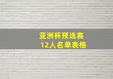 亚洲杯预选赛12人名单表格