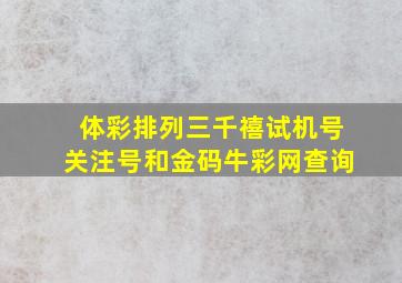 体彩排列三千禧试机号关注号和金码牛彩网查询